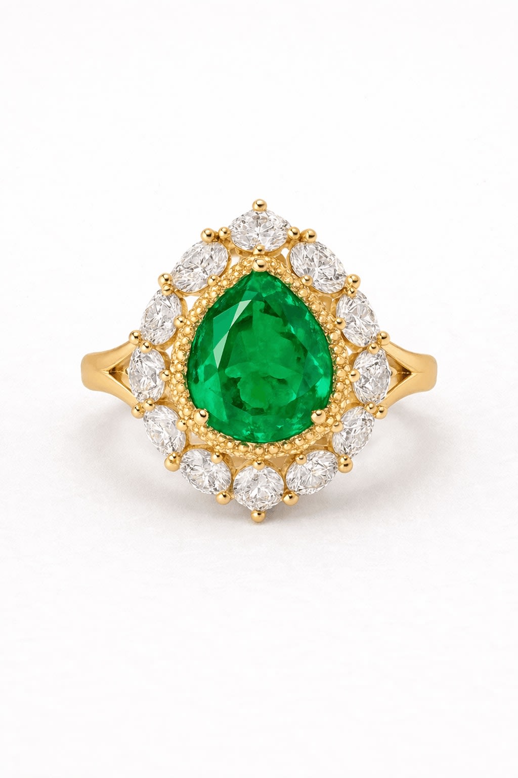 Emerald Heart Ring With Diamond Halo
