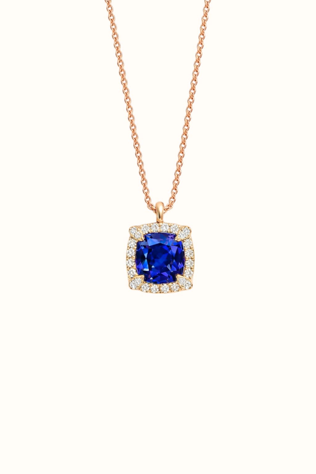 Sapphire Halo Pendant Necklace, Lab Grown