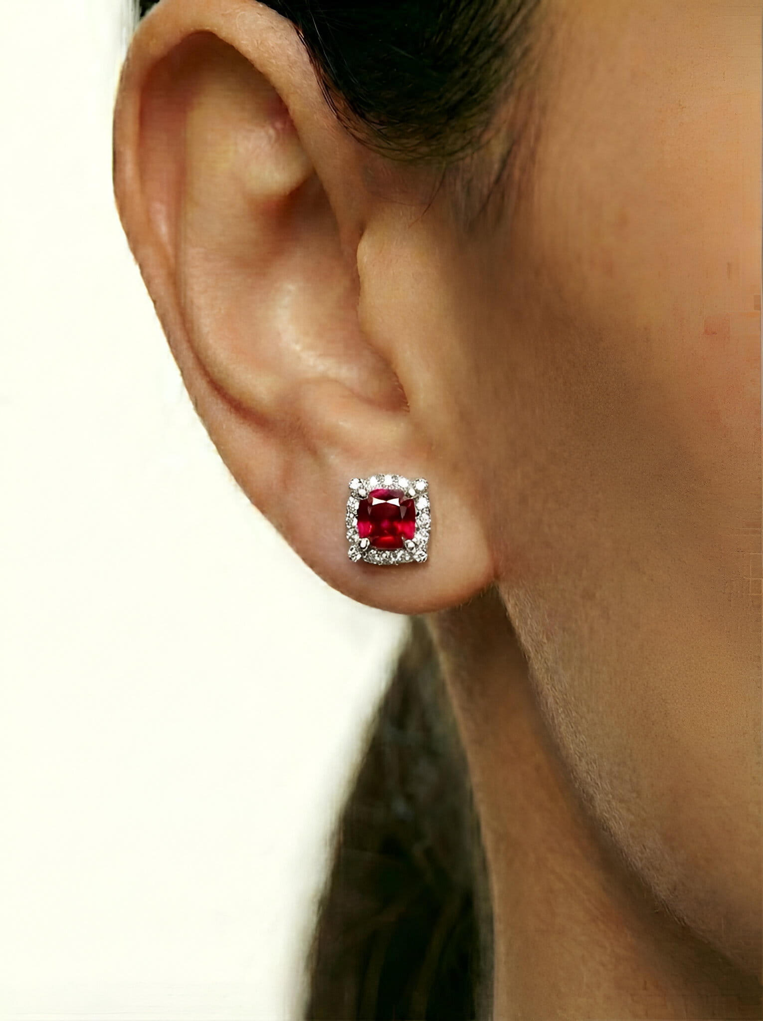 Lab Ruby Sterling Silver Halo Stud Earrings