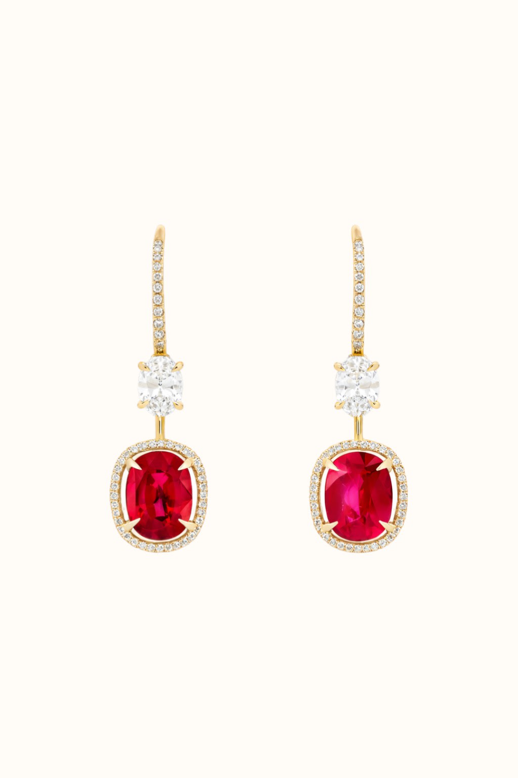Ruby and Diamond Drop Earrings in 14K Gold