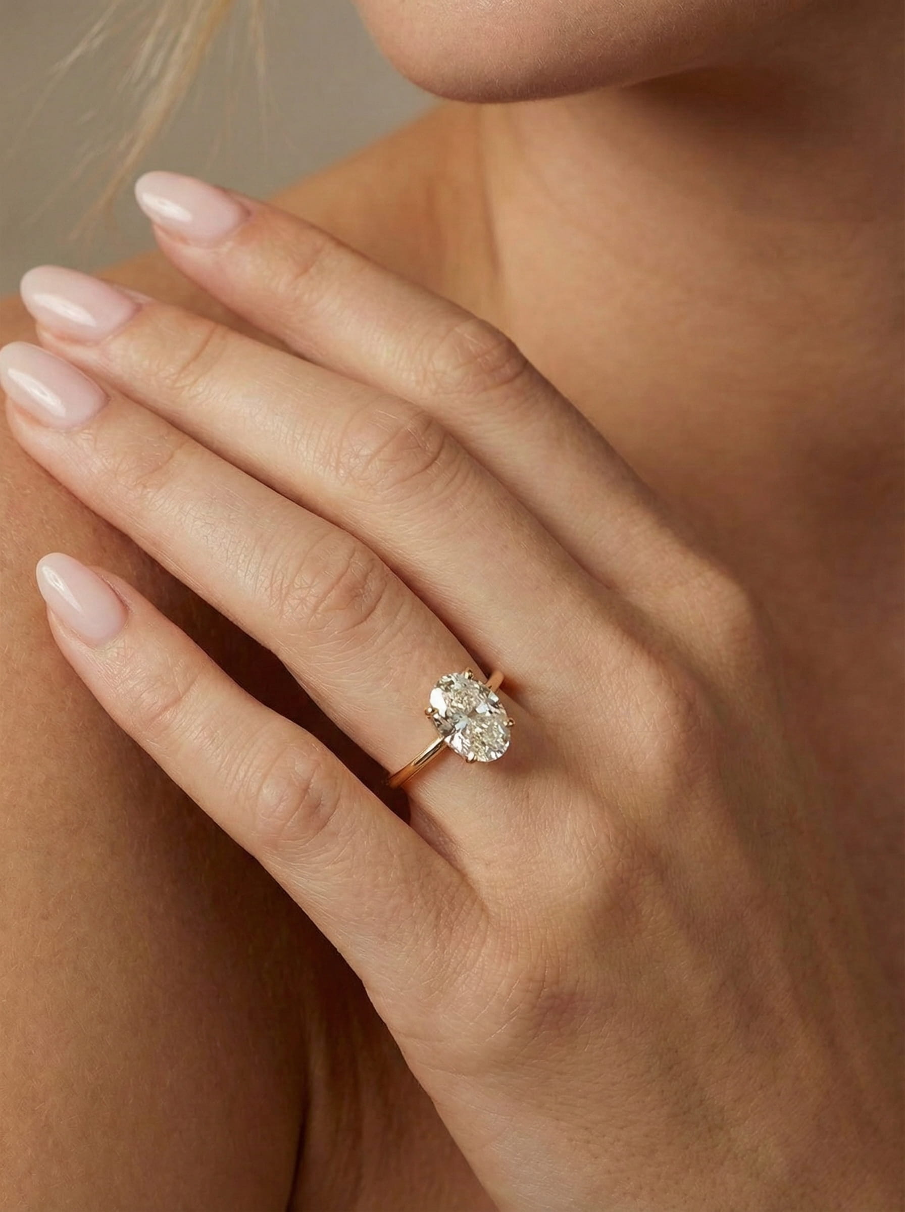 Oval Lab Grown Diamond Ring, Three Tone Gold