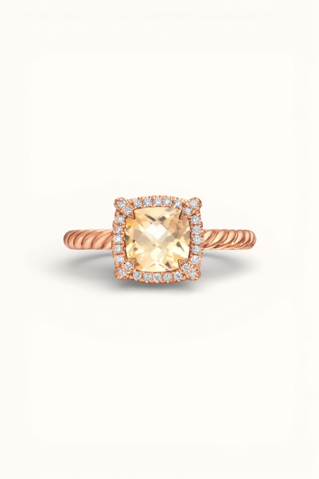 Citrine Ring with Diamond Halo in Yellow Gold
