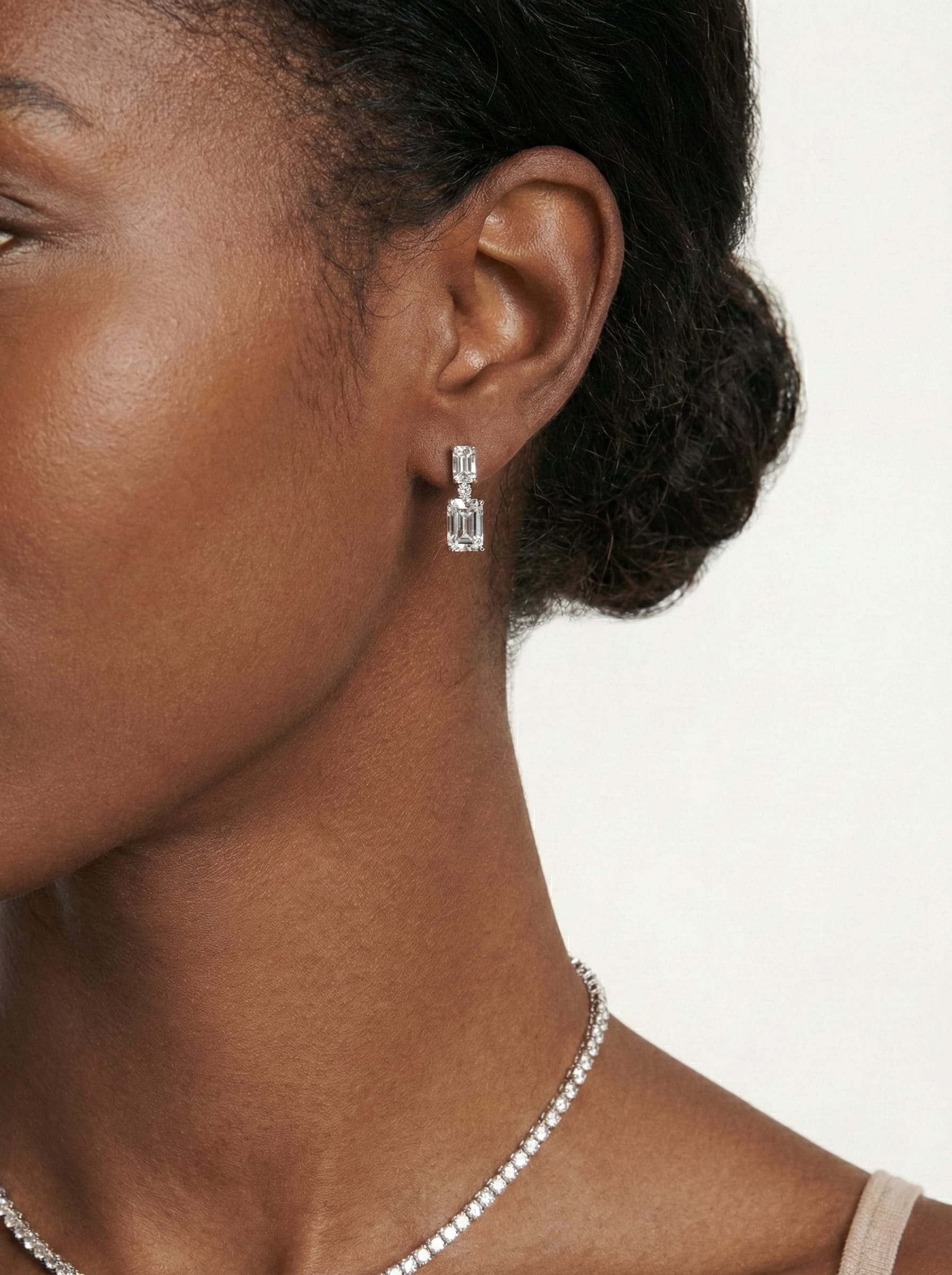 Emerald Cut Lab Diamond Drop Earrings