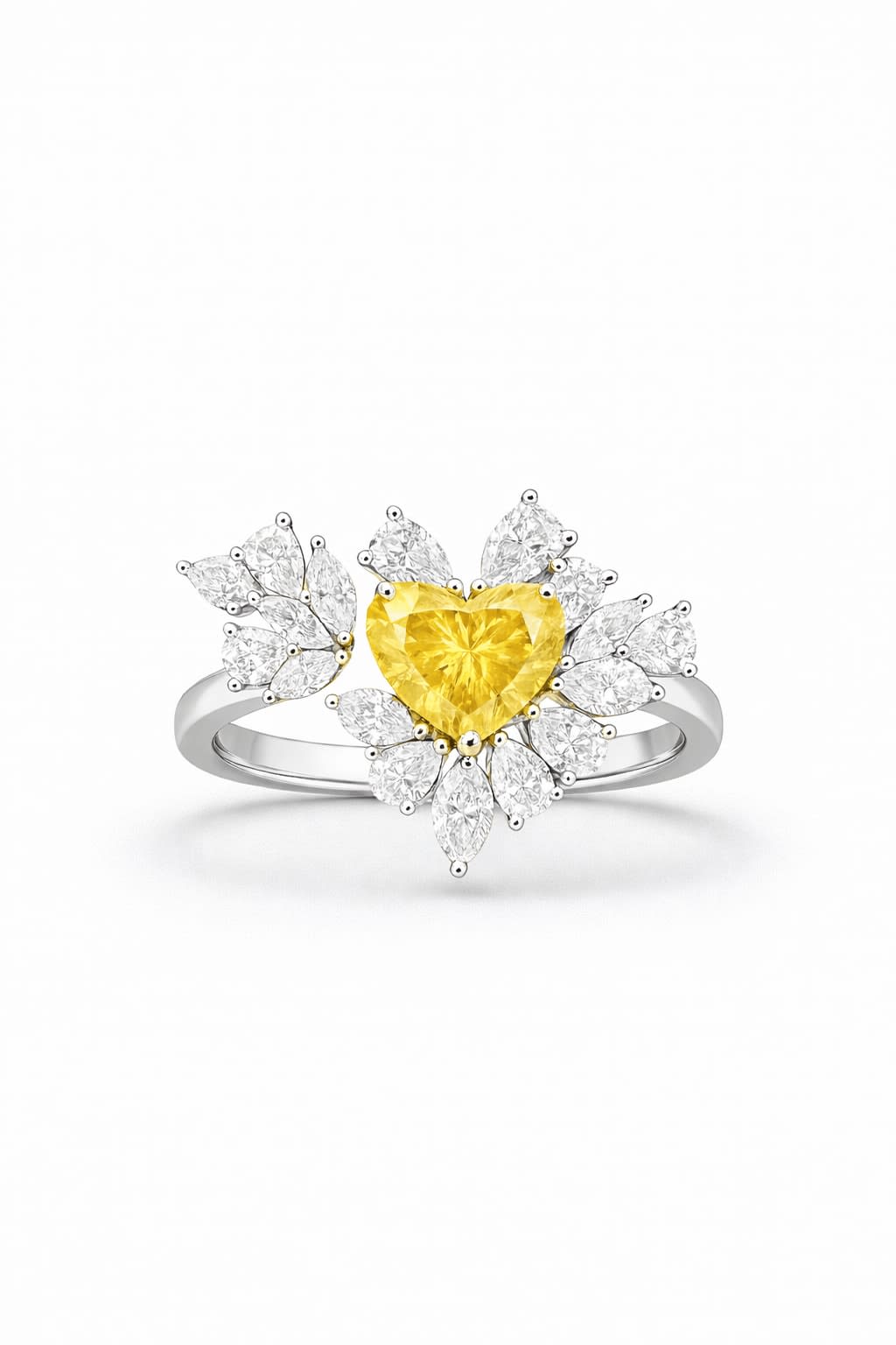 Heart Shape Yellow Lab Diamond Ring With Side Stones