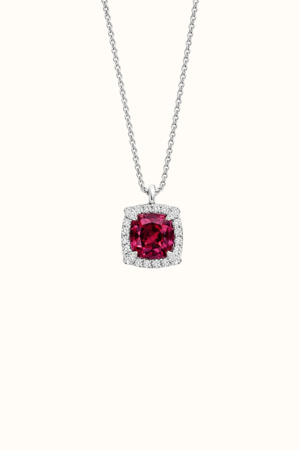 Rhodolite Garnet Halo Pendant Necklace