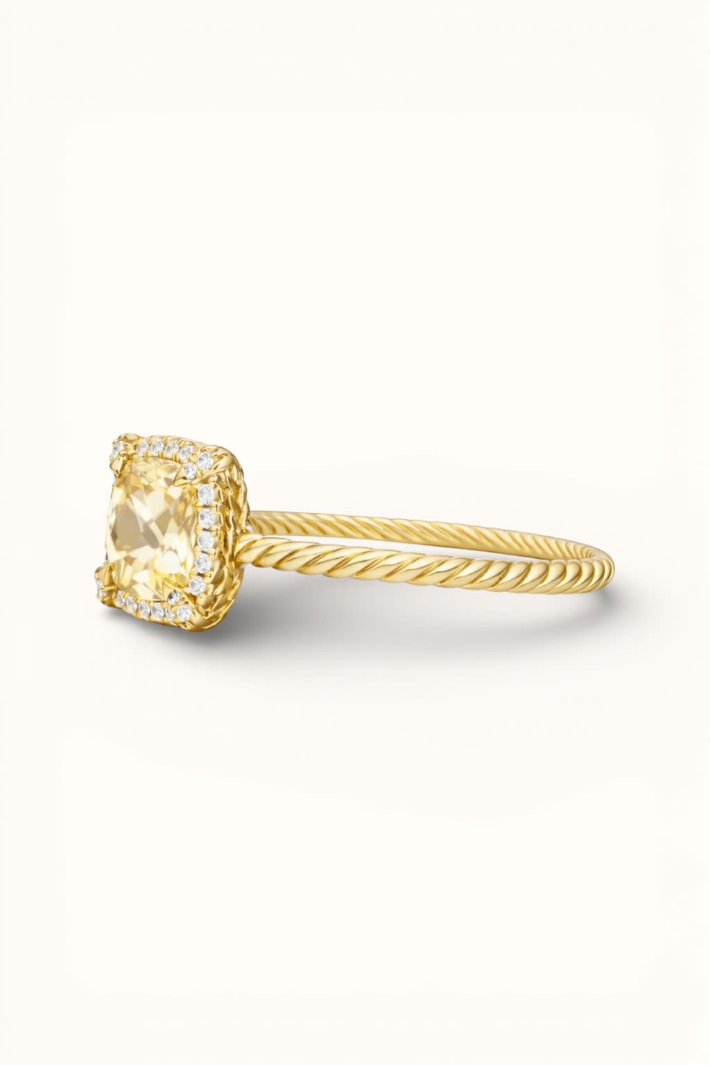 Citrine Ring with Diamond Halo in Yellow Gold
