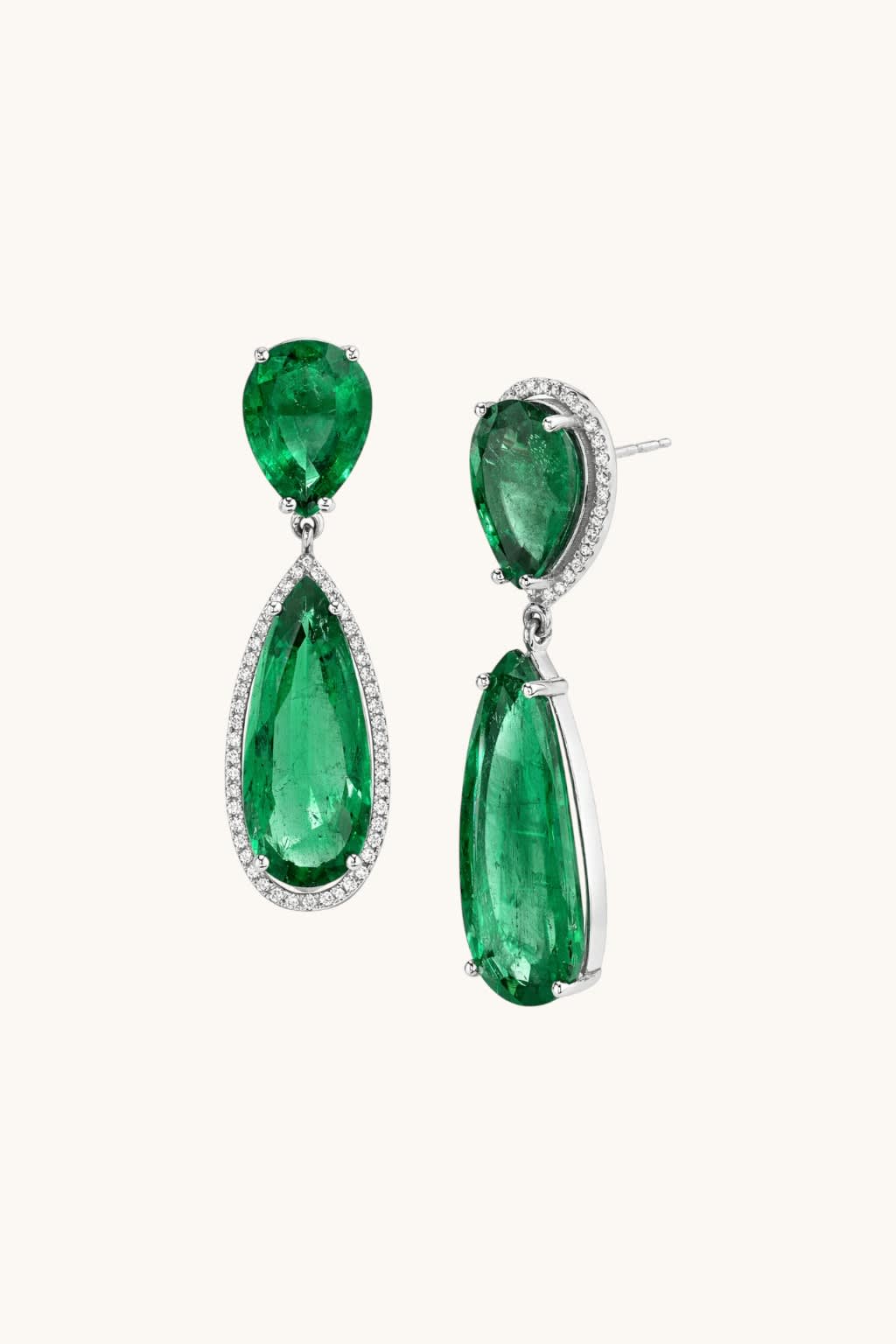 Emerald and Lab Diamond Drop Earrings in 14K Gold