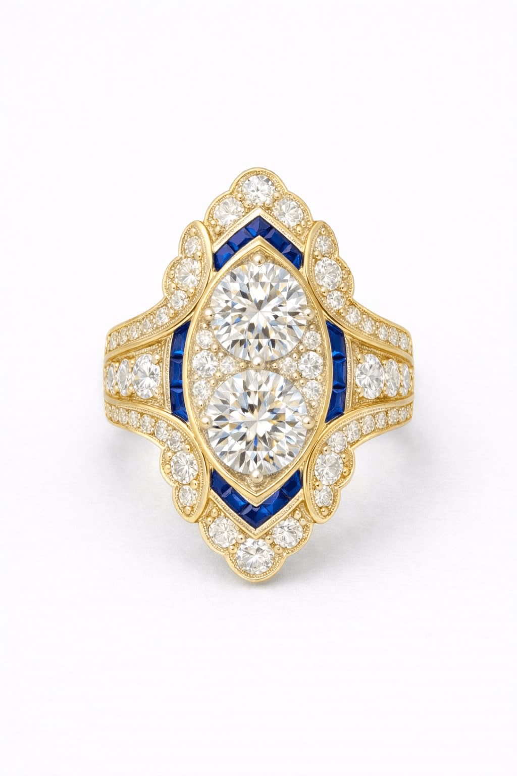 Deco Style Lab Grown Diamond And Sapphire Ring