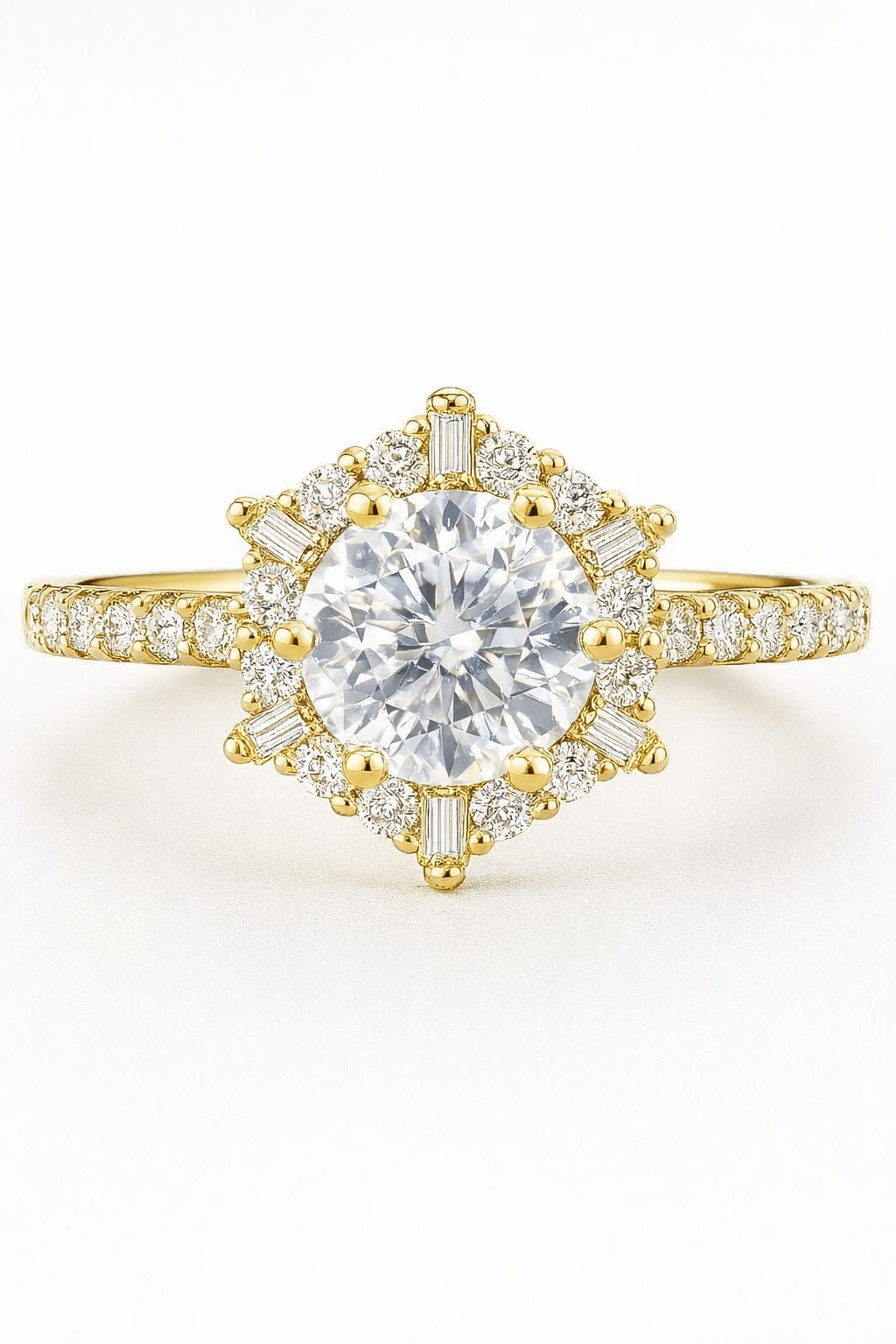 Diamond Halo Ring, 14k Gold, 0.5ct Lab Diamond