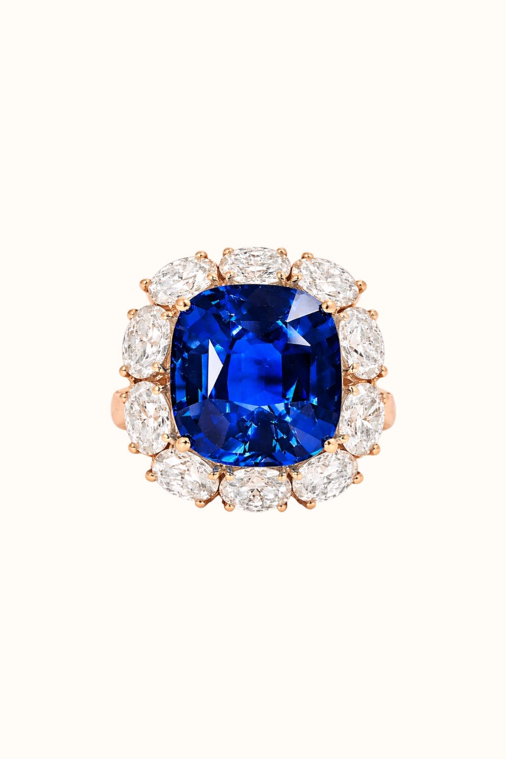 Sapphire Halo Ring: 13.5ct Lab Sapphire, 3ct Diamond