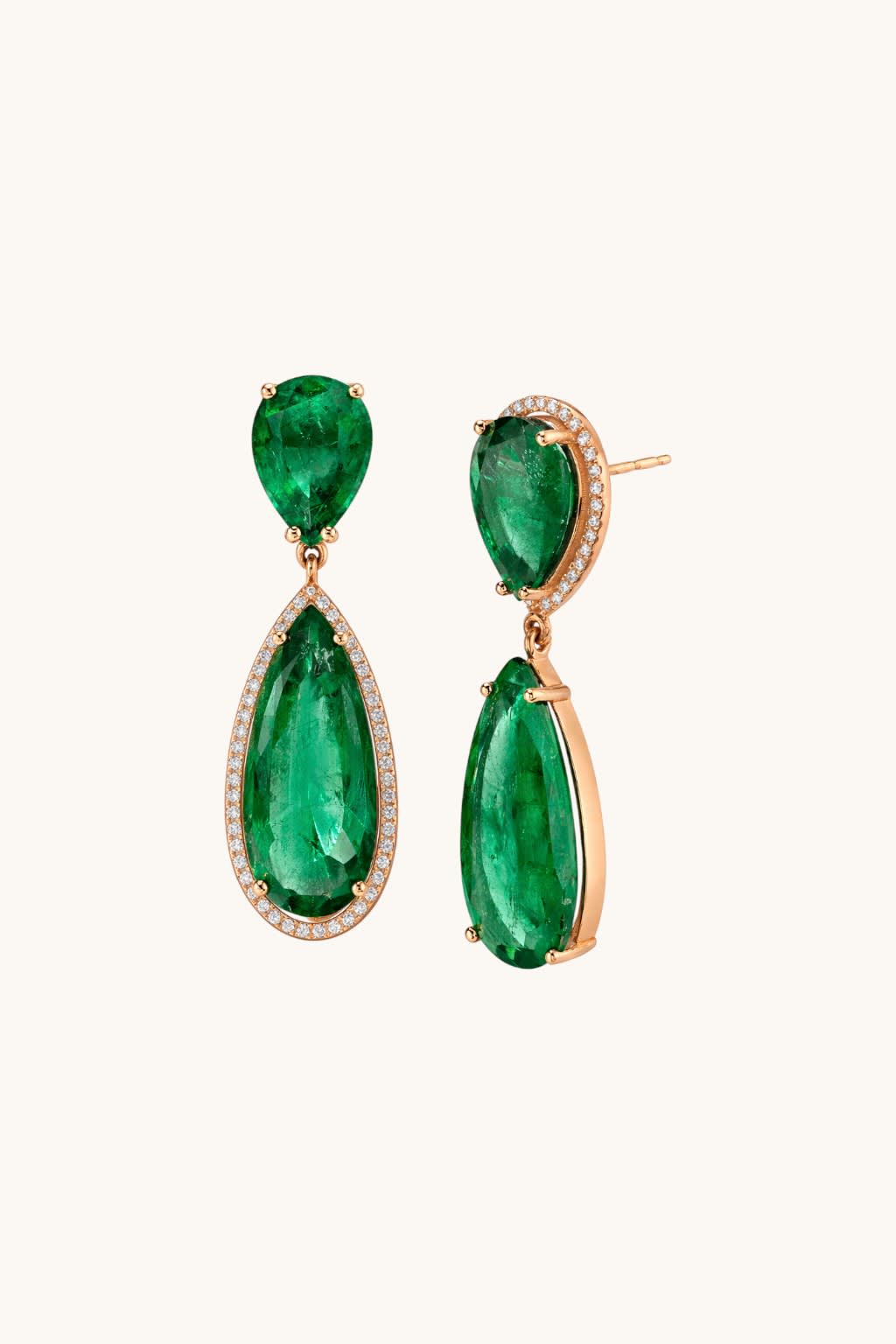 Emerald and Lab Diamond Drop Earrings in 14K Gold