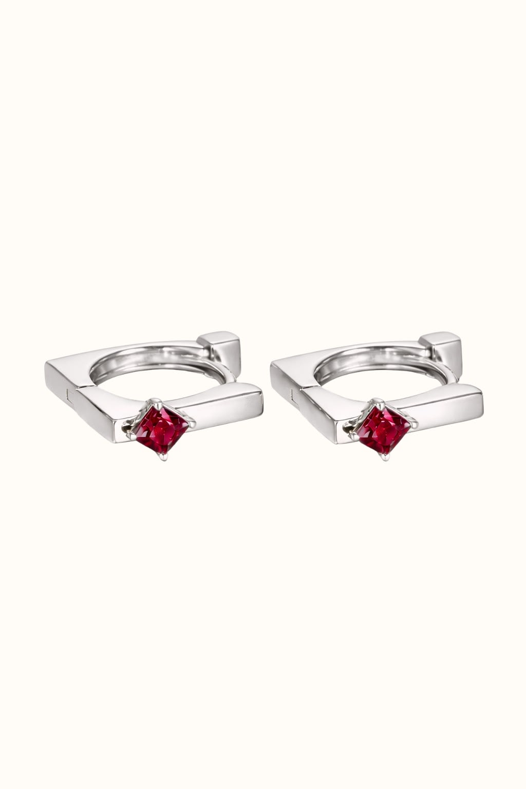 Ruby Princess Cut Hoop Earrings