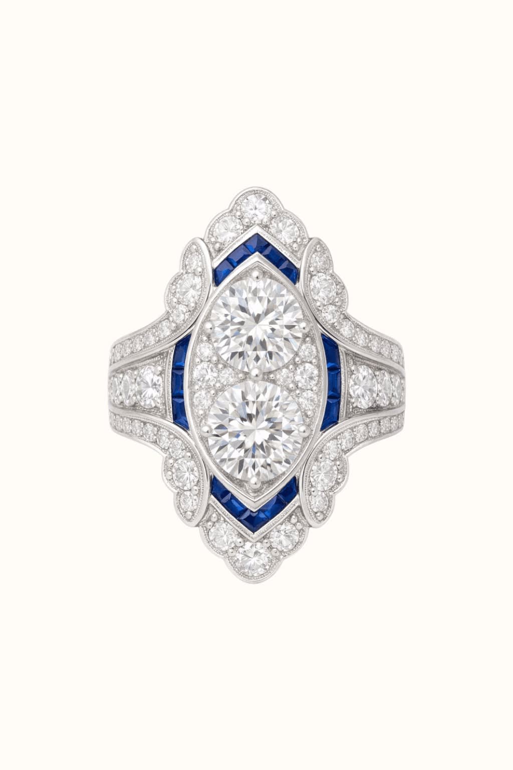 Deco Style Lab Grown Diamond And Sapphire Ring