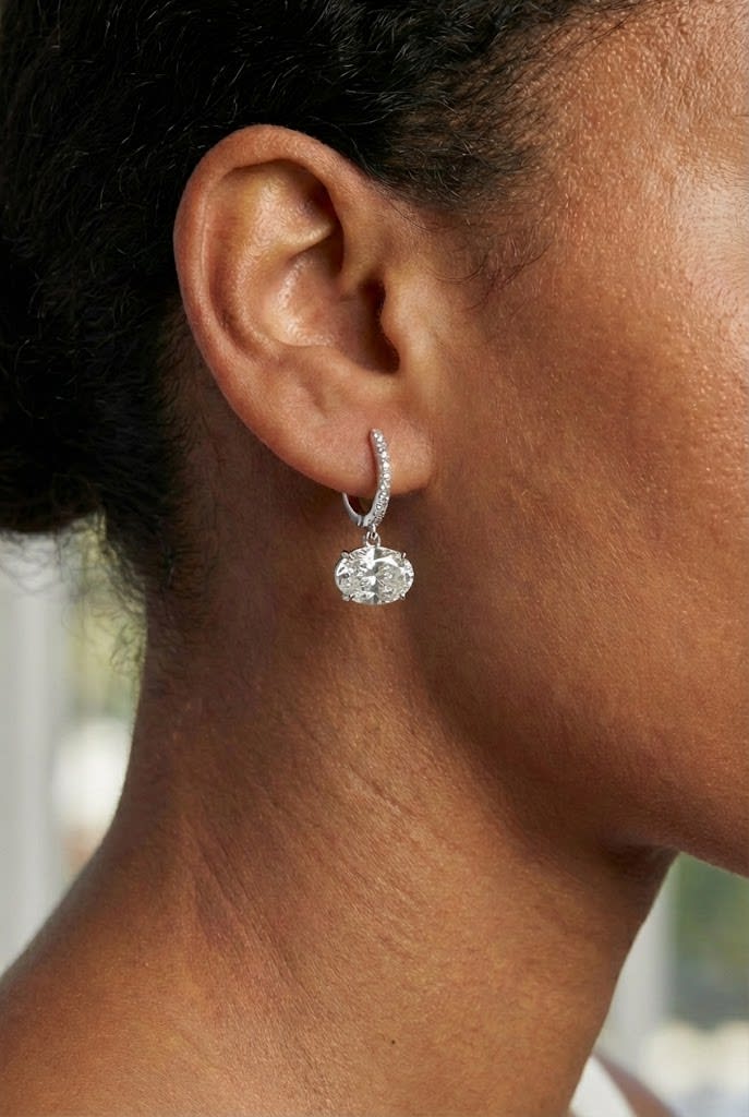 3ct Lab Diamond Drop Earrings, Oval Cut