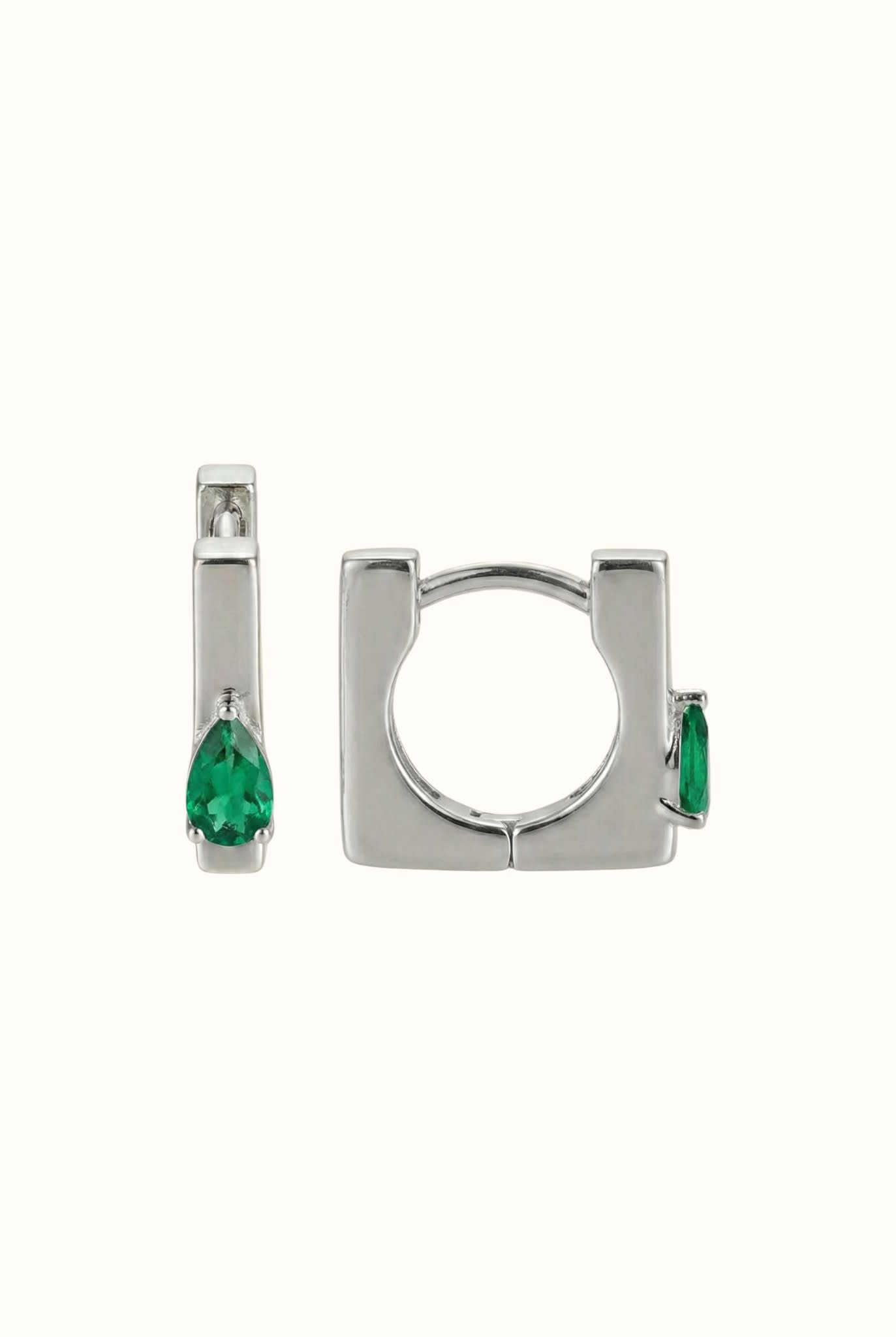Emerald Drop Huggie Earrings in 14K Gold
