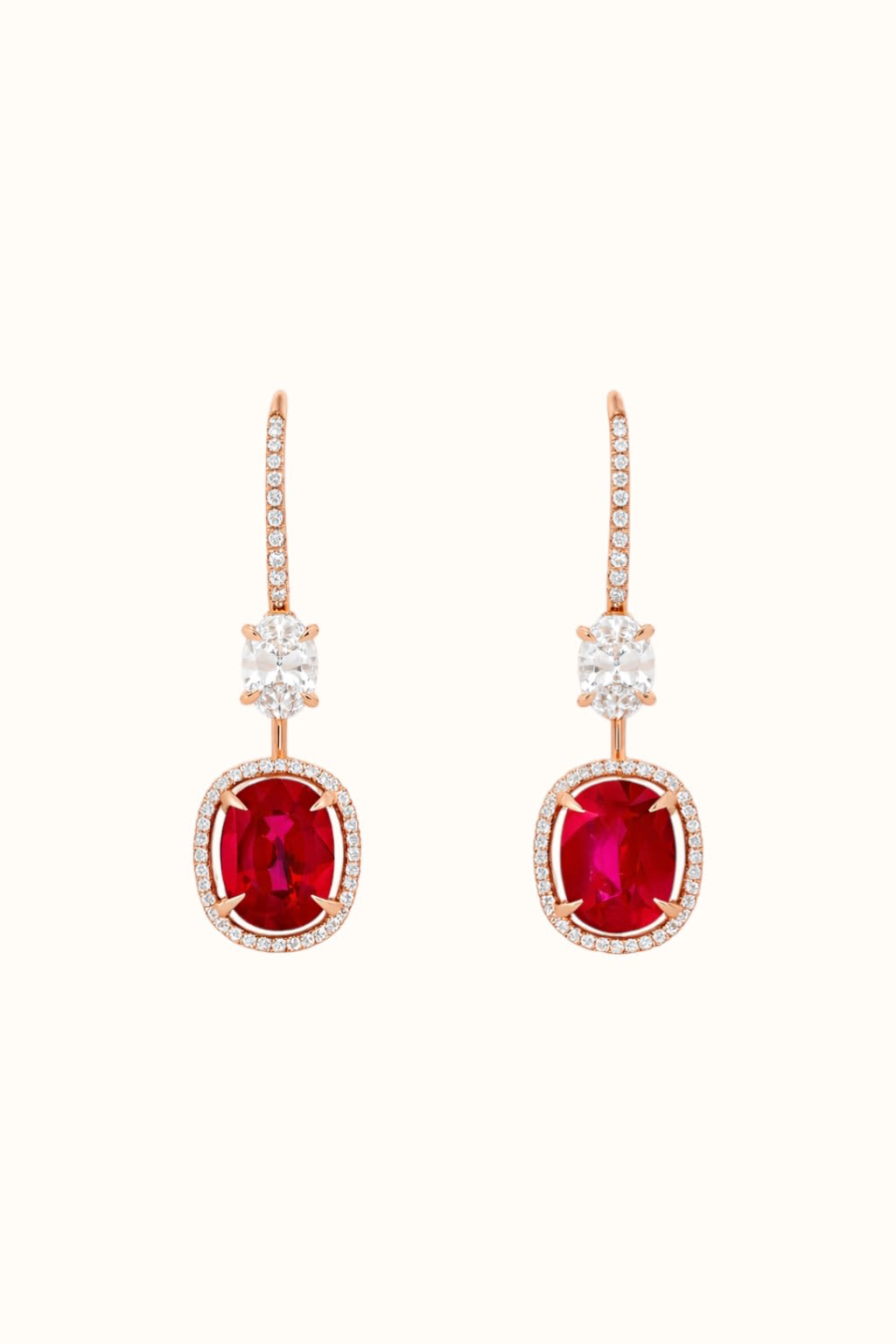 Ruby and Diamond Drop Earrings in 14K Gold