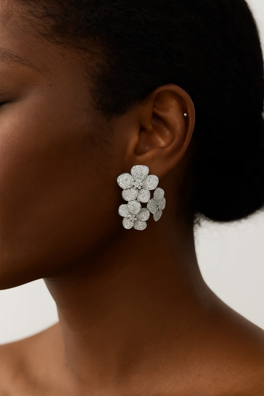 Sterling Silver CZ Flower Earrings