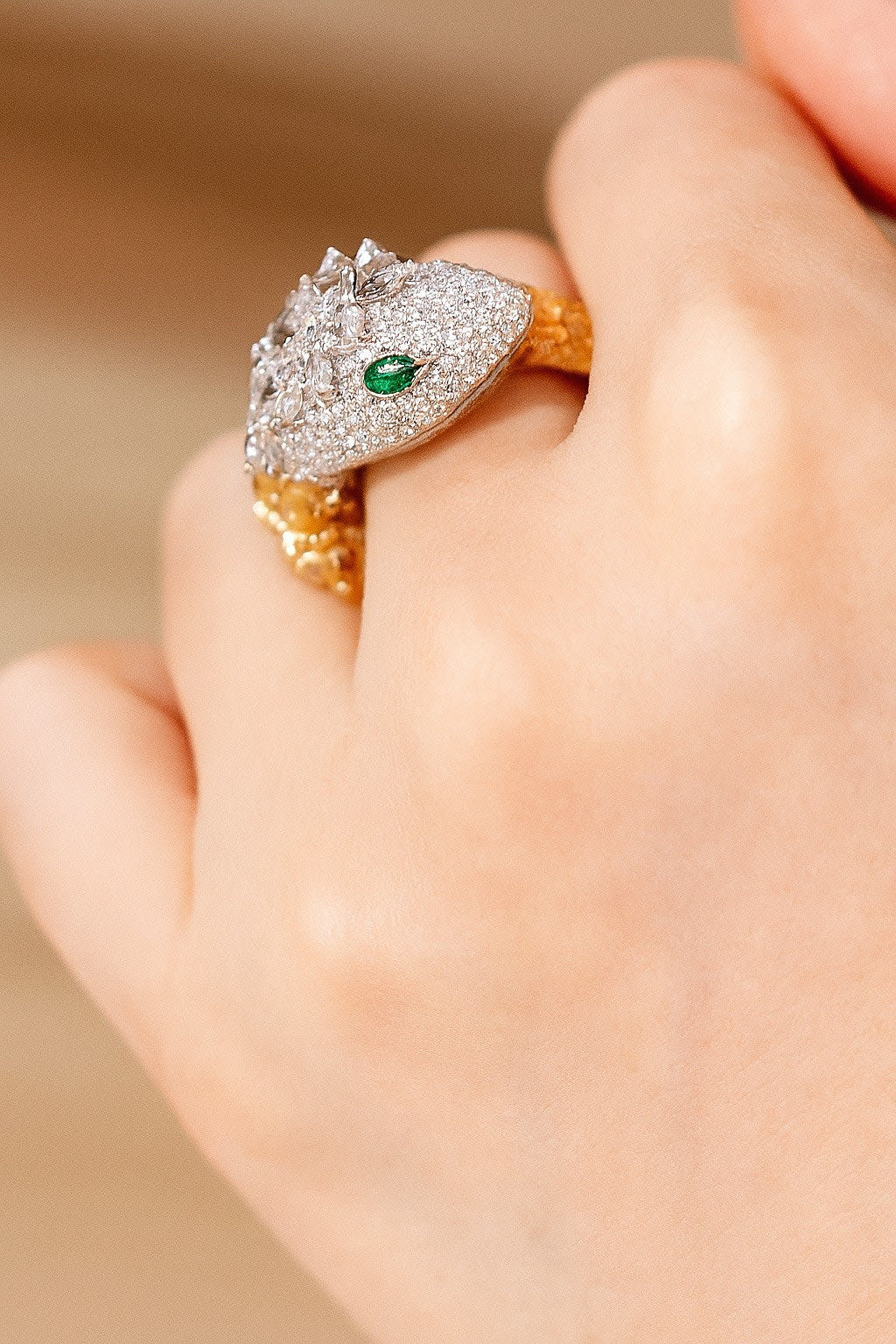 14k Gold Diamond Serpent Ring