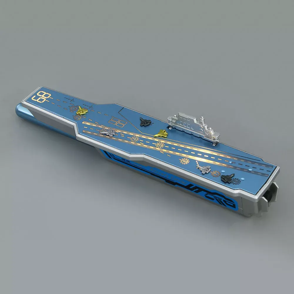 Ручка шариковая синяя в футляре в форме авианосца, с подсветкой