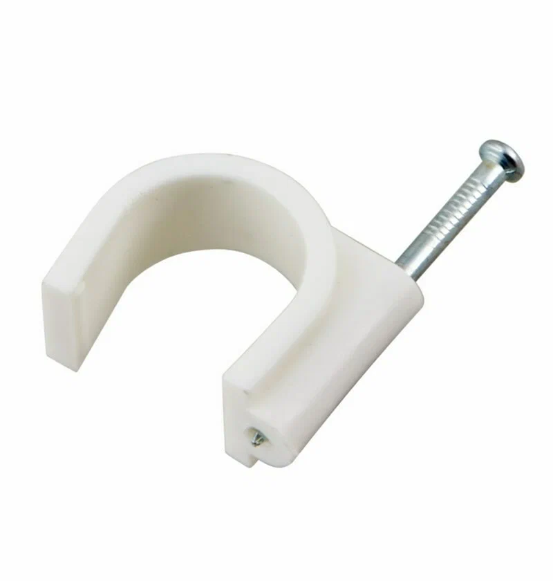 Скобы электроустановочные D 14мм белые круглые Volsten цена за 50 шт