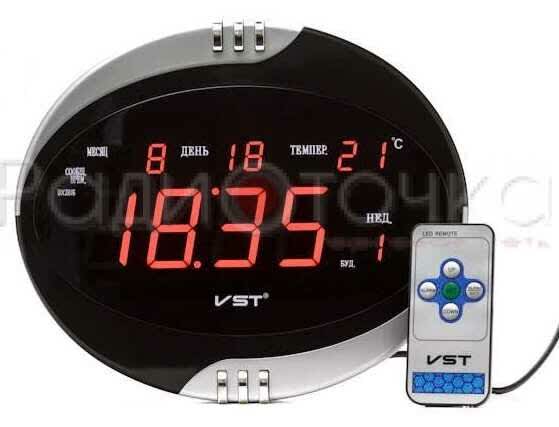 Часы VST770Т-1 (красные цифры+блок) будильник, календарь, термометр