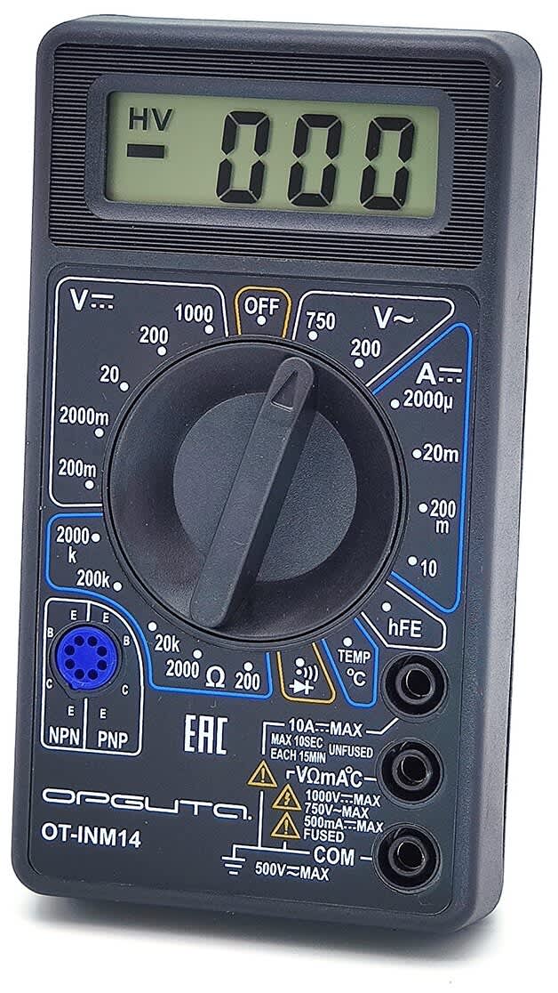 Мультиметр Орбита OT-INM14 (MD838) цифровой, прозвон, температура, питание 9V (6F22)