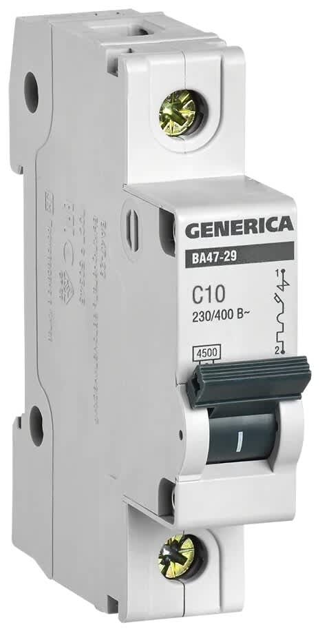 Автоматический выключатель Generica ВА 47-29 1P (C) 4,5kA 10 А
