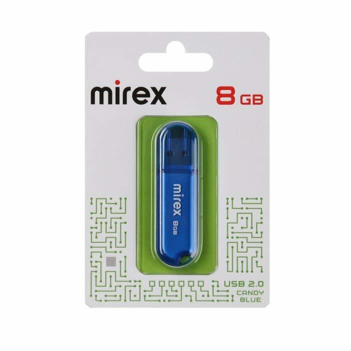 Флешка Mirex CANDY BLUE, 8 Гб , USB2.0, чт до 25 Мб/с, зап до 15 Мб/с, синяя, одна штука