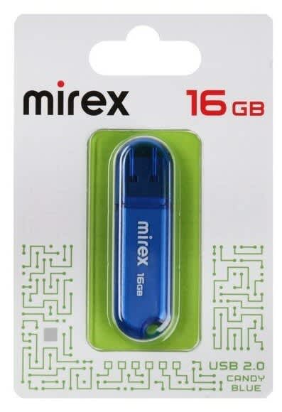 Флешка Mirex CANDY BLUE, 16 Гб , USB2.0, чт до 25 Мб/с, зап до 15 Мб/с, синяя