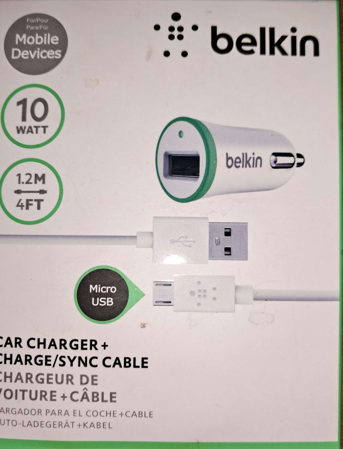 Зарядное устройство Belkin BC-2102 в прикуриватель авто  со шнуром MicroUSB 1.2 метра
