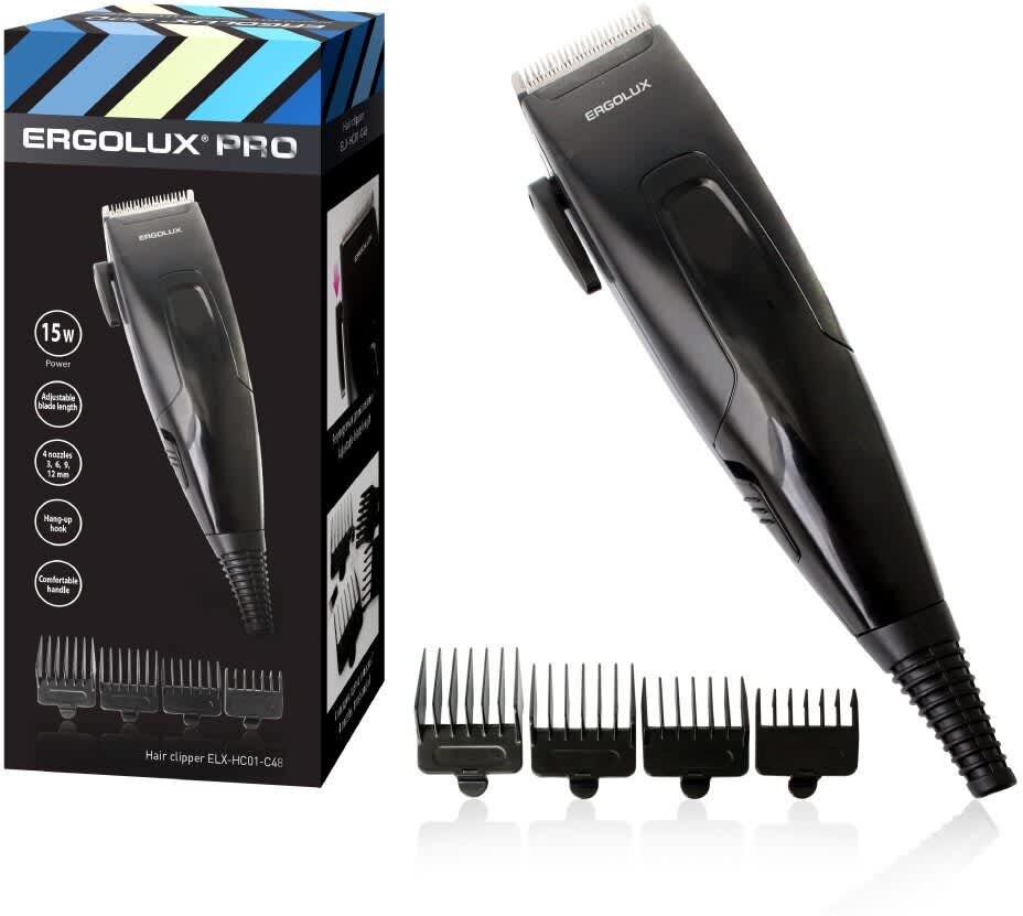 Машинка для стрижки волос ELX-HC01-C48 черный (15Вт, 220-240В) ERGOLUX