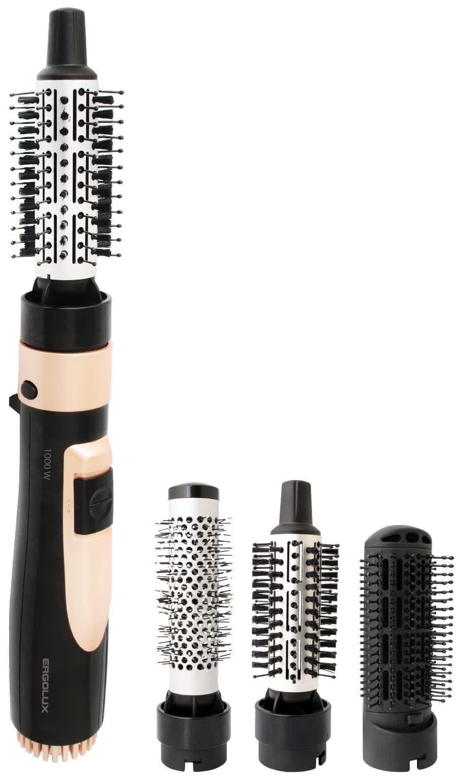 ERGOLUX ELX-HD04-C64 черный/золото (фен-расческа с 3 насадками, 1000Вт, 220-240В)