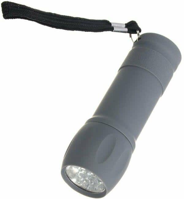 Фонарь 9 LED (мини) 1 режим, прорезиненное покрытие, 3хААА Ермак, без батареек