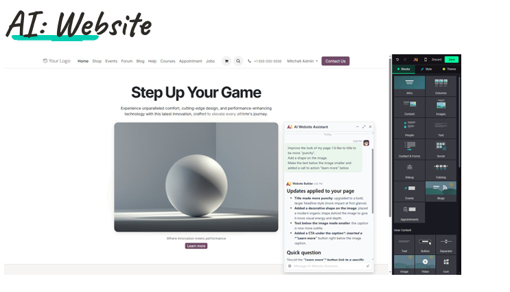 Odoo 20 — IA website builder multi-modifications
