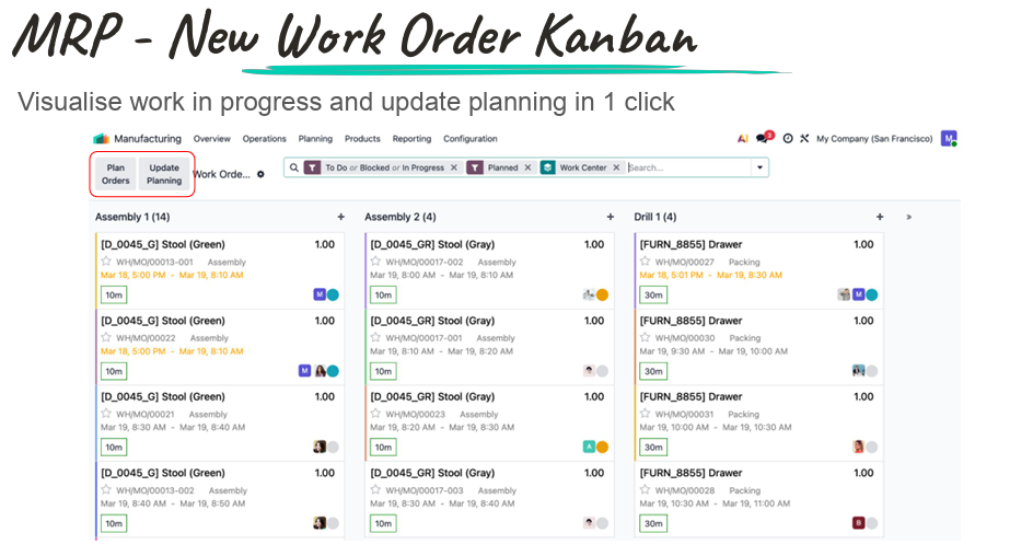 Odoo 20 — MRP New Work Order Kanban
