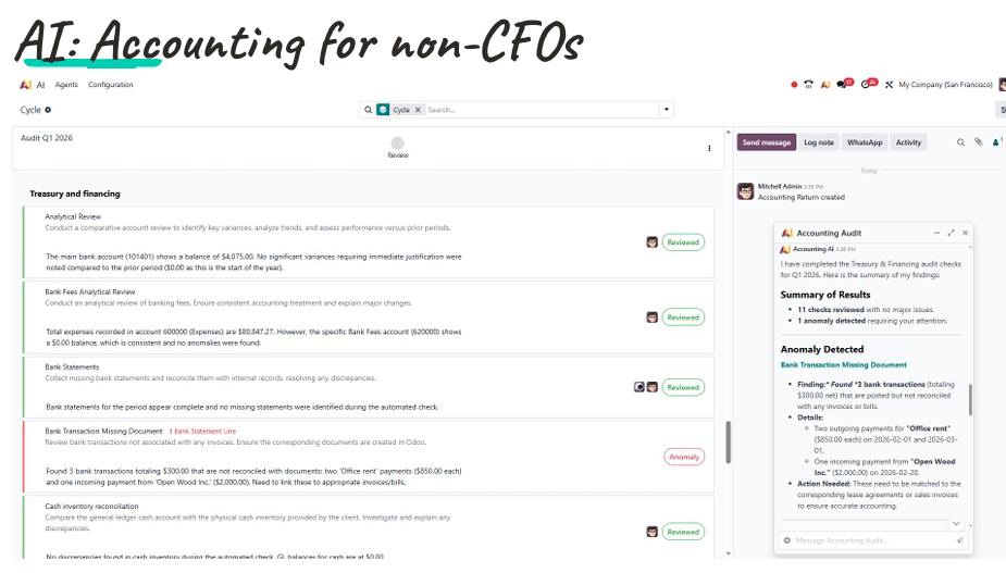 Odoo 20 — Agent IA CFO comptabilité