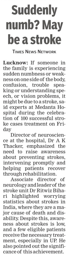 News article cutting about Dr. Ritwiz Bihari discussing stroke treatment