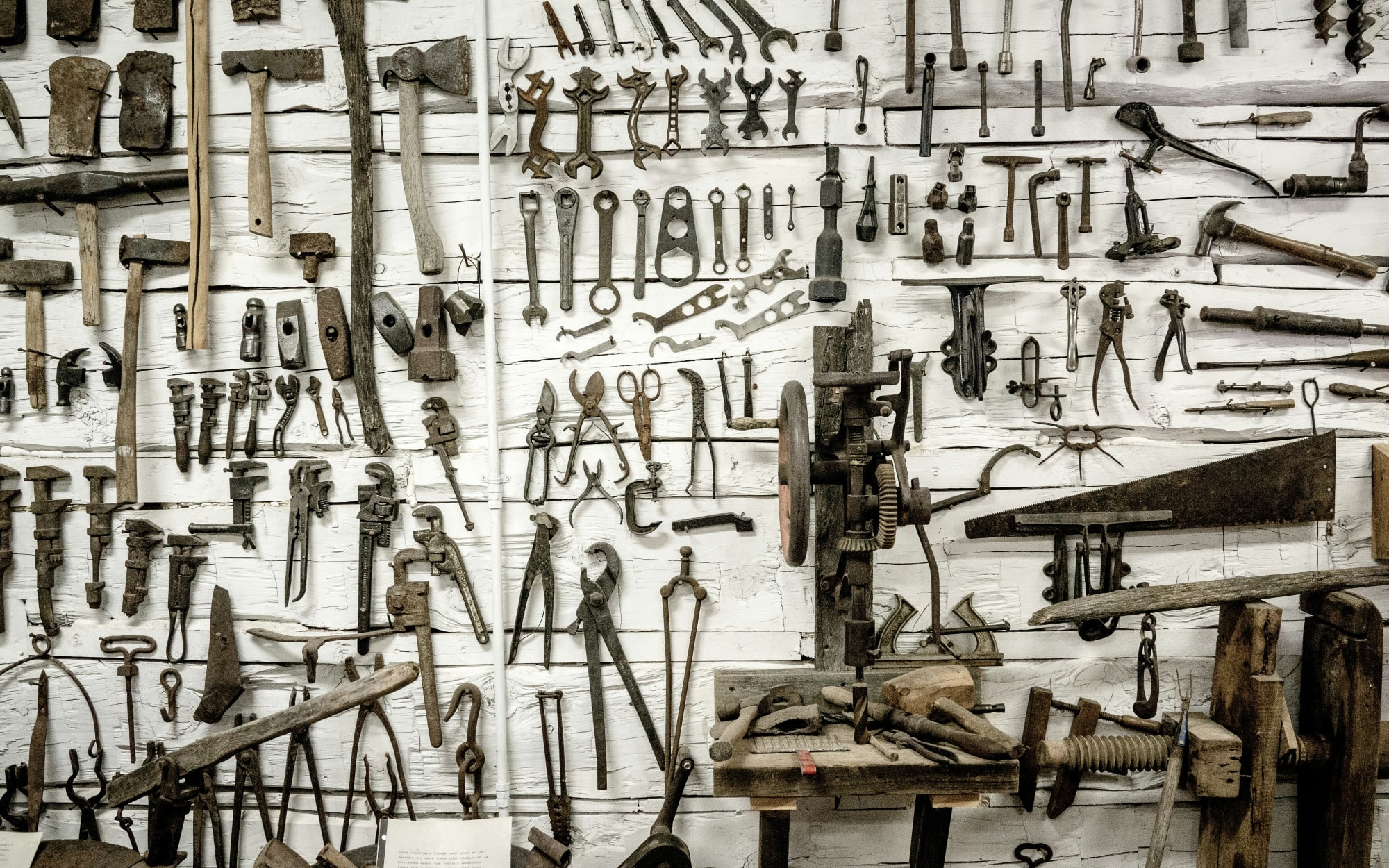 Work tools laid out on a surface