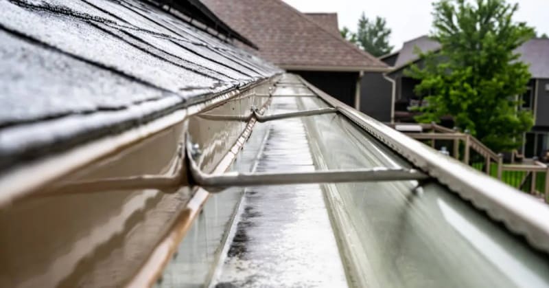 Clean gutters flowing properly after professional cleaning