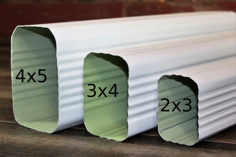 Different downspout sizes and configurations