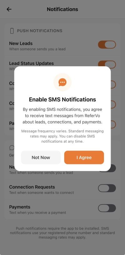 Send Lead Consent Checkbox in ReferVo App