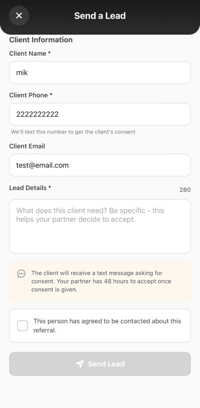 SMS Notification Consent Modal in ReferVo App