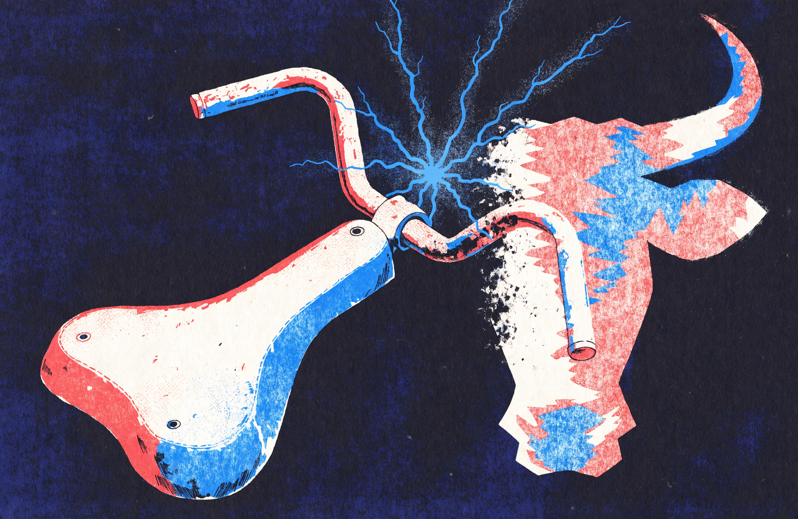 A bicycle seat and handlebars morphing into a bull's head, in the spirit of Picasso's assemblage