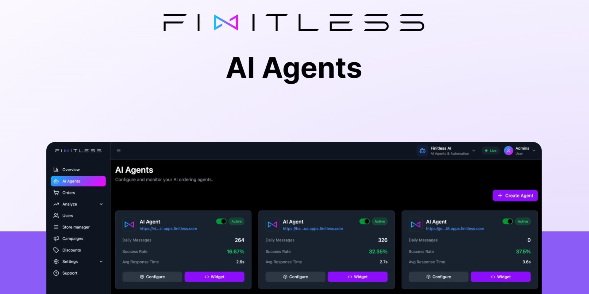 Finitless AI Agents Dashboard