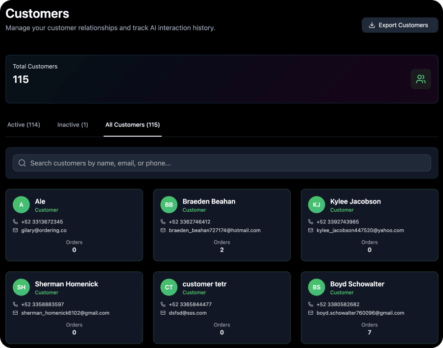 Customer management view