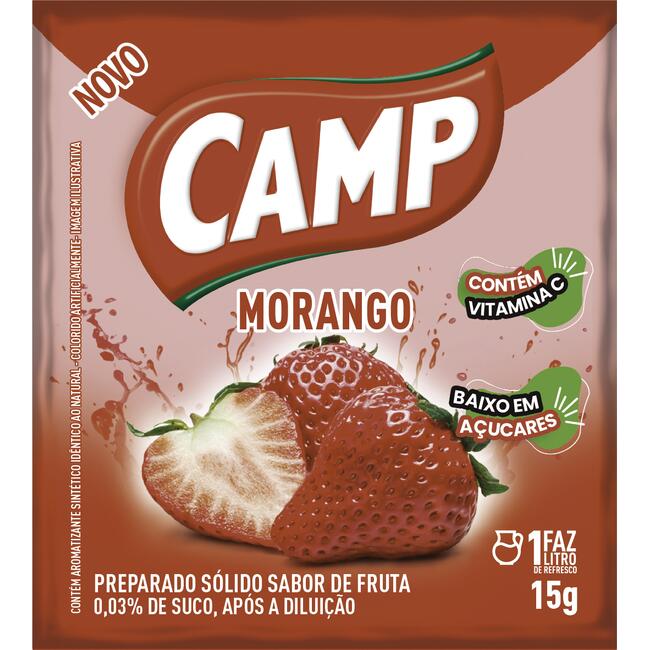 Refresco em Pó Camp Morango Envelope com 15g