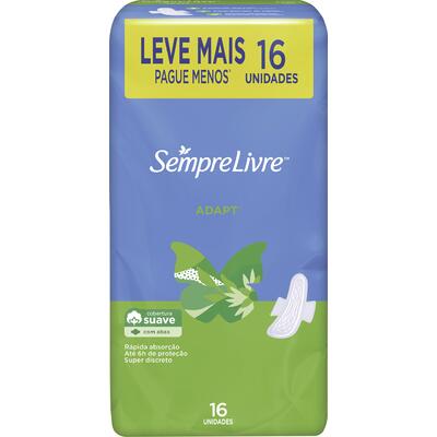 Absorvente Sempre Livre Adapt Suave com abas Pacote com 16 unidades