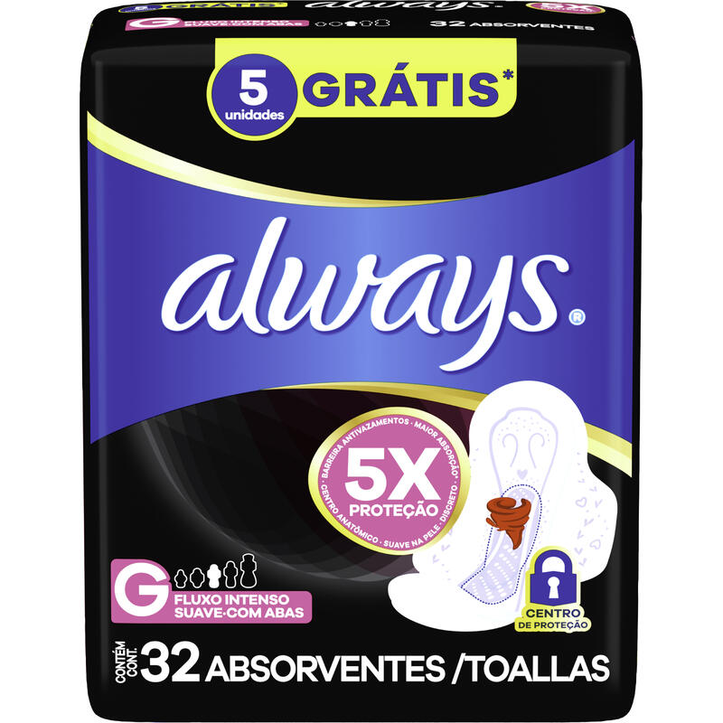 Absorvente Noturno Always Suave com abas Pacote com 32 Unidades