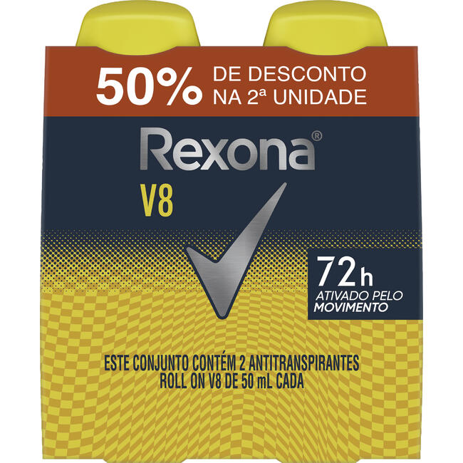 Desodorante Roll-On Rexona V8 Pack com 2x50ml