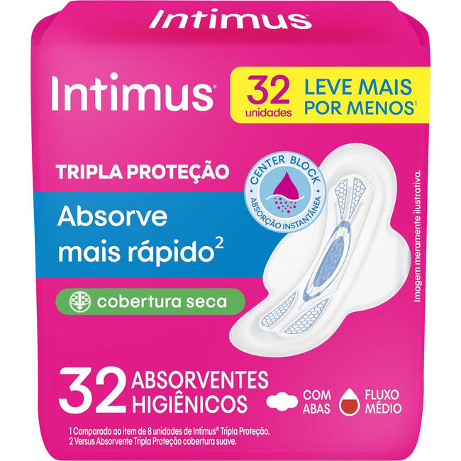 Absorvente em Gel Intimus Seca com abas Pacote com 32 unidades